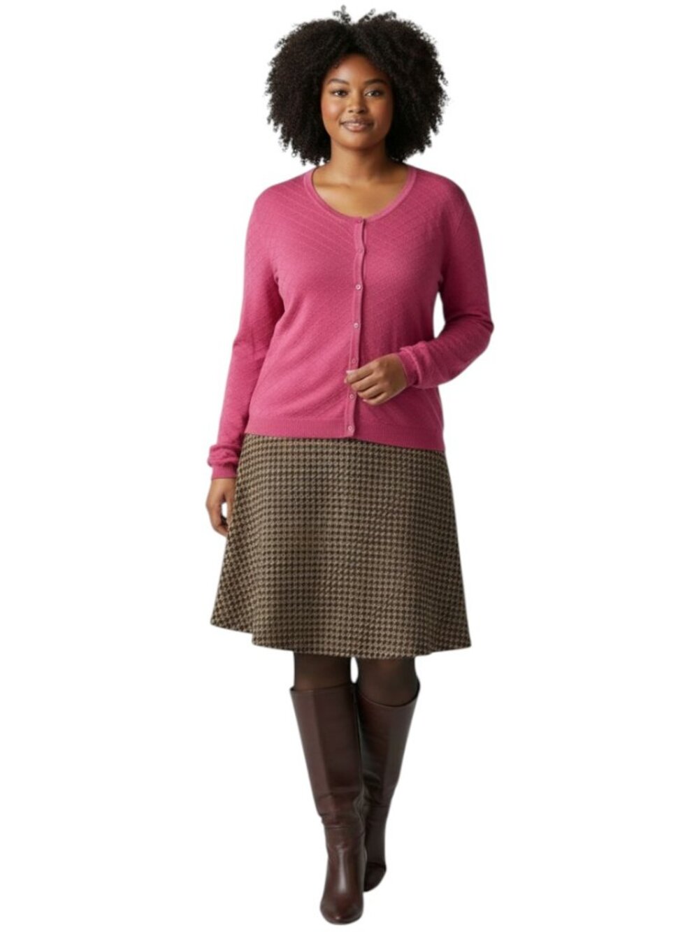 Hilary Radley Women Plus XXL Button Cardigan Sweater Coral Diagonal Check Cotton
